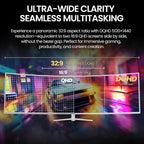 CRUA 49" White Curved Monitor | DQHD(5120 * 1440)  120Hz  1500R  32:9  AMD FreeSync  120% sRGB  Height Adjustable Ultra-Wide Screen Computer Monitors  HDMI 2.1 & DP 1.4  Wall Mount Install