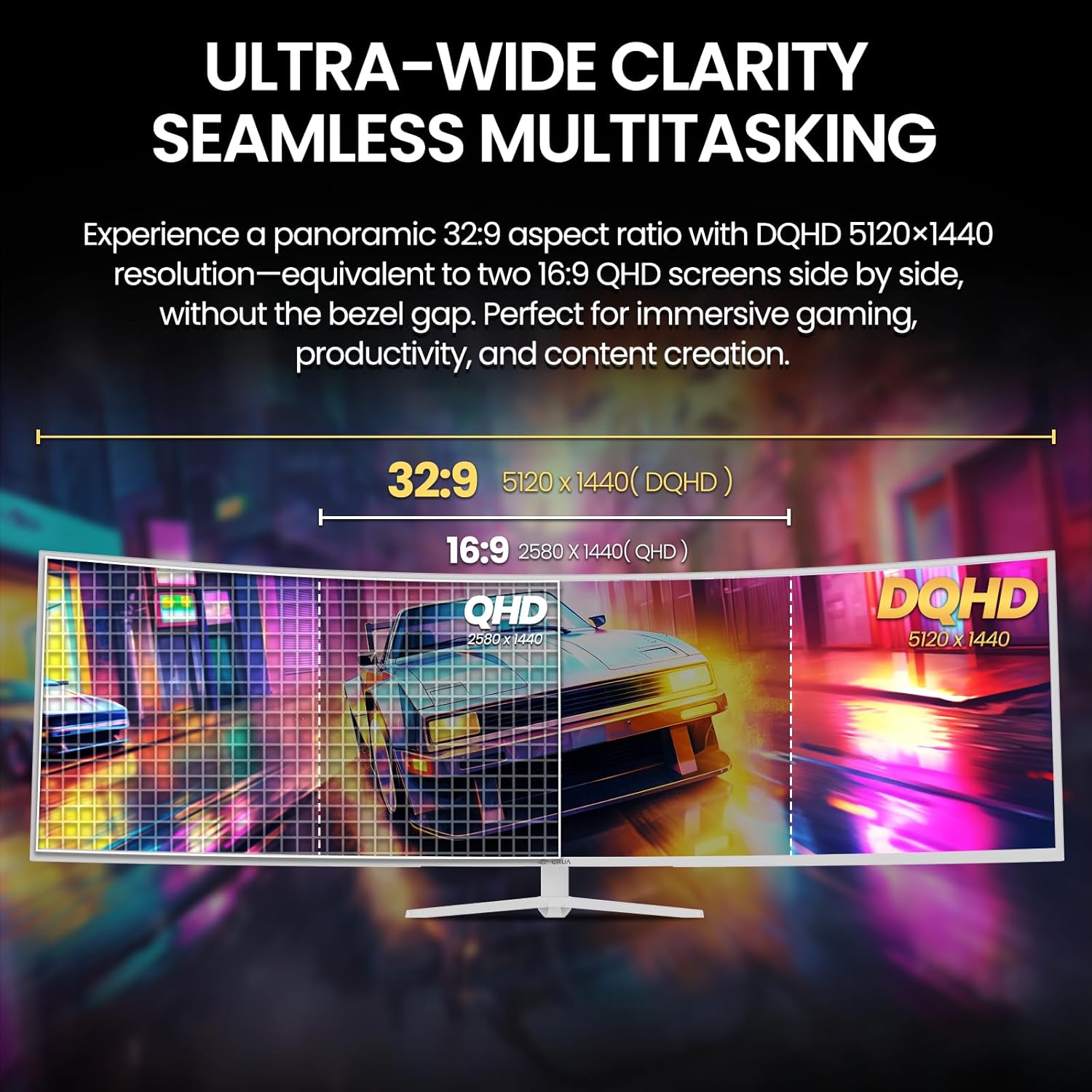 CRUA 49" White Curved Monitor | DQHD(5120 * 1440)  120Hz  1500R  32:9  AMD FreeSync  120% sRGB  Height Adjustable Ultra-Wide Screen Computer Monitors  HDMI 2.1 & DP 1.4  Wall Mount Install