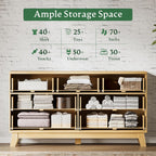 Fluted Dresser with 7 Drawers, 58" Wide Modern Chest of Drawers with Metal Handle, Wooden Dresser TV Stand, Wood Closet Clothes Storage Organizer for Bedroom, Living Room, Hallway, Natural Oak