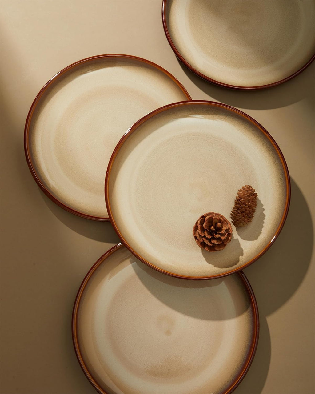 Pokini Ceramic Dish Set for 6, 18 Piece Dinnerware Set for Small to Medium Families, Reactive Glaze Design, Dishwasher & Microwave Safe, Brown Yellow