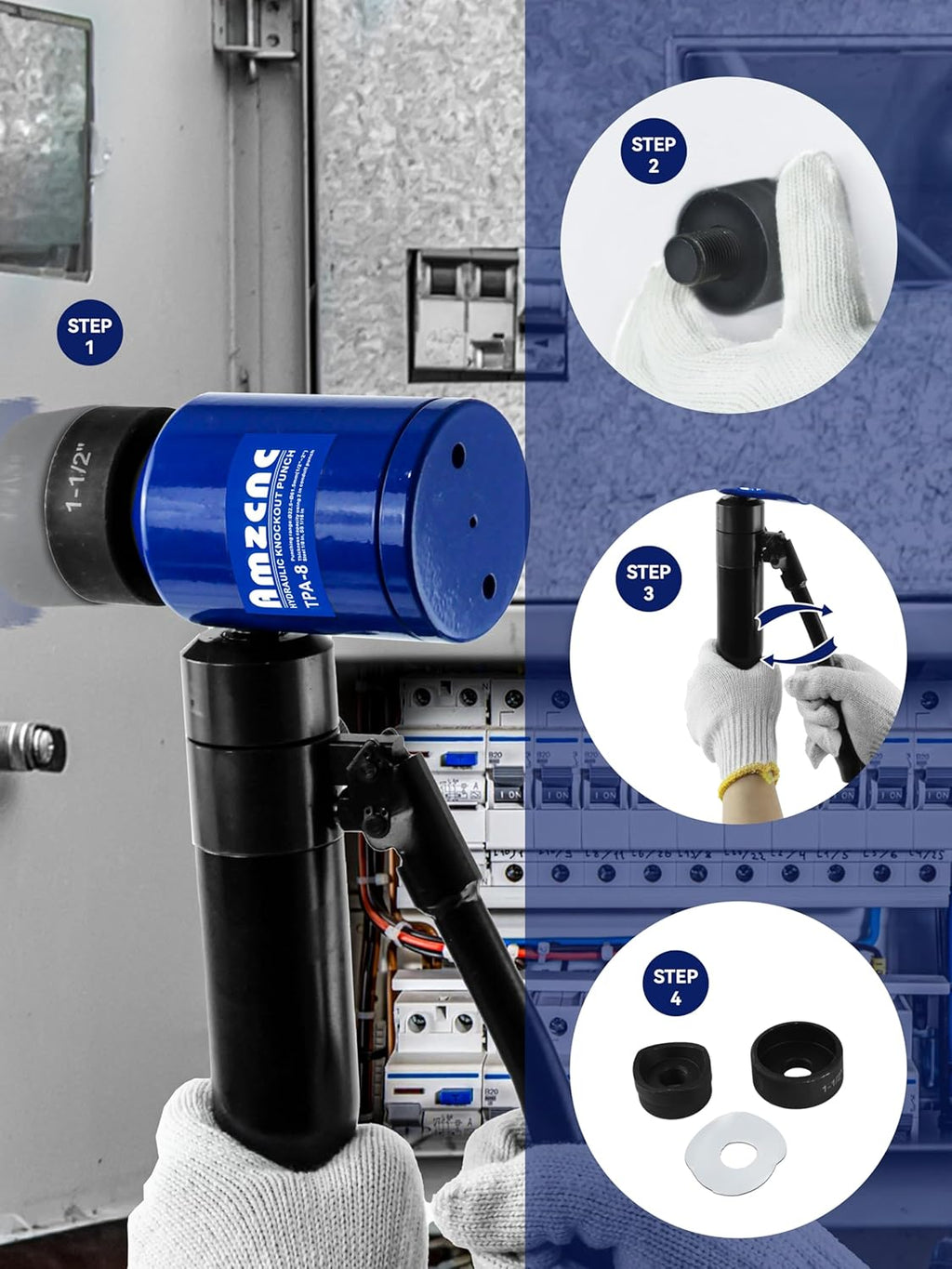 AMZCNC Hydraulic Knockout Hole Punch Driver Kit 1/2 to 2 inch Electrical Conduit Hole Cutter Set KO Tool Kit Metal Sheet Puncher (8TON(1/2"~2"))
