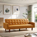 74" Futon Sofa Bed, Mid Century Modern Futon Couch, Small Sofa Cama, Loveseat, Small Couches for Living Room, Office(Faux Leather, Brown)