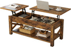 Rolanstar Coffee Table 47.2", 2 Way Lift Top with Hidden Compartment, Lift Top Coffee Table with Open Shelf & X Wooden Support, Center Table for Living Room, Rustic Brown