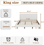Upholstered Bed Frame King Size, 43" Tall Headboard Wingback Upholstered Platform Beds Bedframe for Kids Teens Adults Bedroom Strong Wood Slats Support No Box Spring Needed, Ivory Boucle