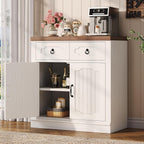 LIKIMIO Storage Cabinet with Doors and Shelves, Farmhouse Kitchen Cabinet with 2 Drawers and Adjustable Shelf, Coffee Bar Cabinet Buffet Sideboard Cabinet for Dining Room, Bathroom, Entryway, White