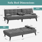 Meilocar 64" Futon Sofa Bed, Convertible Loveseat with 2 Cup Holders, Small Couch with 3 Adjustable Angles & Armrests, Sleeper Sofa for Small Apartment, Office, Dark Grey | small couch