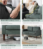 Kingfun 65" Corduroy Loveseat Sofa, Upholstered Sofa with Spring, Modern Sleek Couch for Living Room & Bedroom for Small Spaces, Green