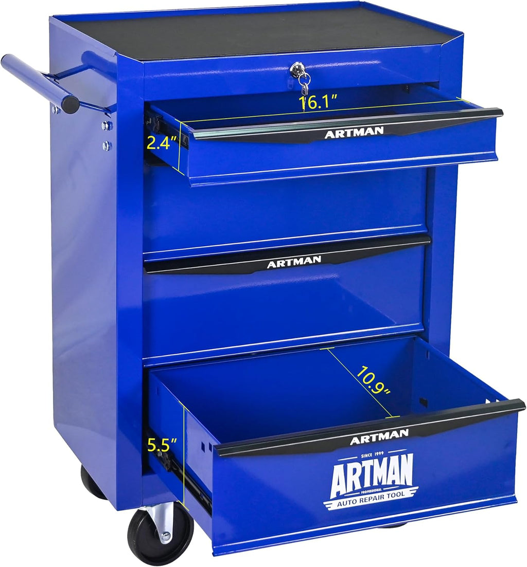 RYH 4 Drawers Rolling Tool Chest - 13" D x 20.9" W x 30.5" H Heavy Duty Mobile Tool Cart with Locking Wheels & Ball Bearing Drawers, Garage Tool Storage Cabinet (Blue, 4 Drawers)