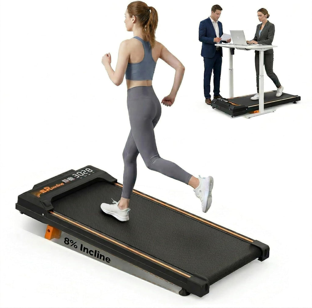 Walking Pad Treadmill with 8% Incline, 2.5HP Quiet Motor, 300 lbs Capacity, Under Desk Treadmill with Remote & LED Display, 0.5–4 MPH, Portable Treadmill for Home, Apartment & Office