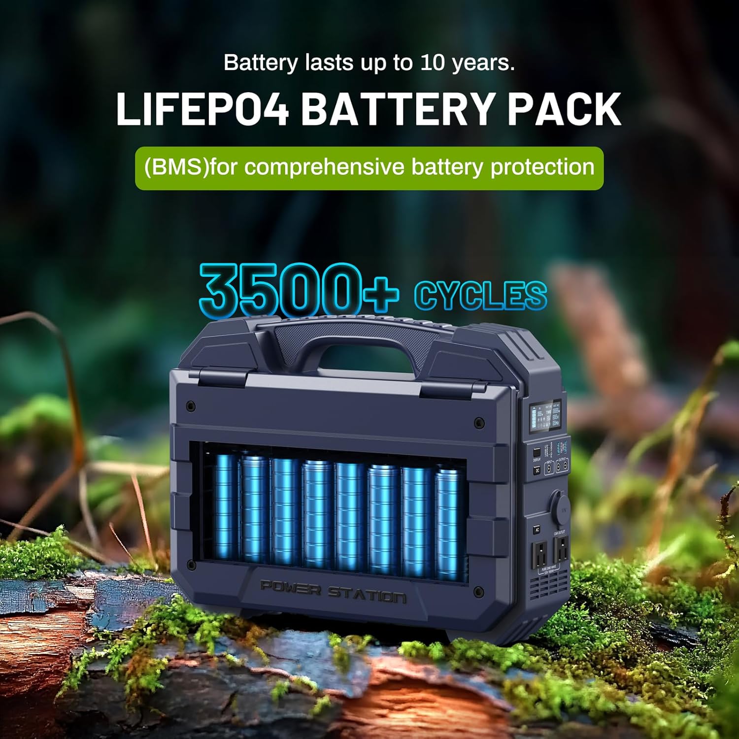 BROWEY 1600W (3200W Peak) Portable Power Station  1024Wh LiFePO4 Battery with Built-in Solar Panel  100W USB-C PD  Solar Generator for Camping  RV  Home Backup  Emergency (Dark Blue)