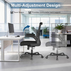 Ergonomic Office Chair, Mesh Desk Chair with Adjustable Height & Flip-Up Armrests, Comfortable Computer Chair for Long Hours, Silent Wheels for Home Office, 6-PCS