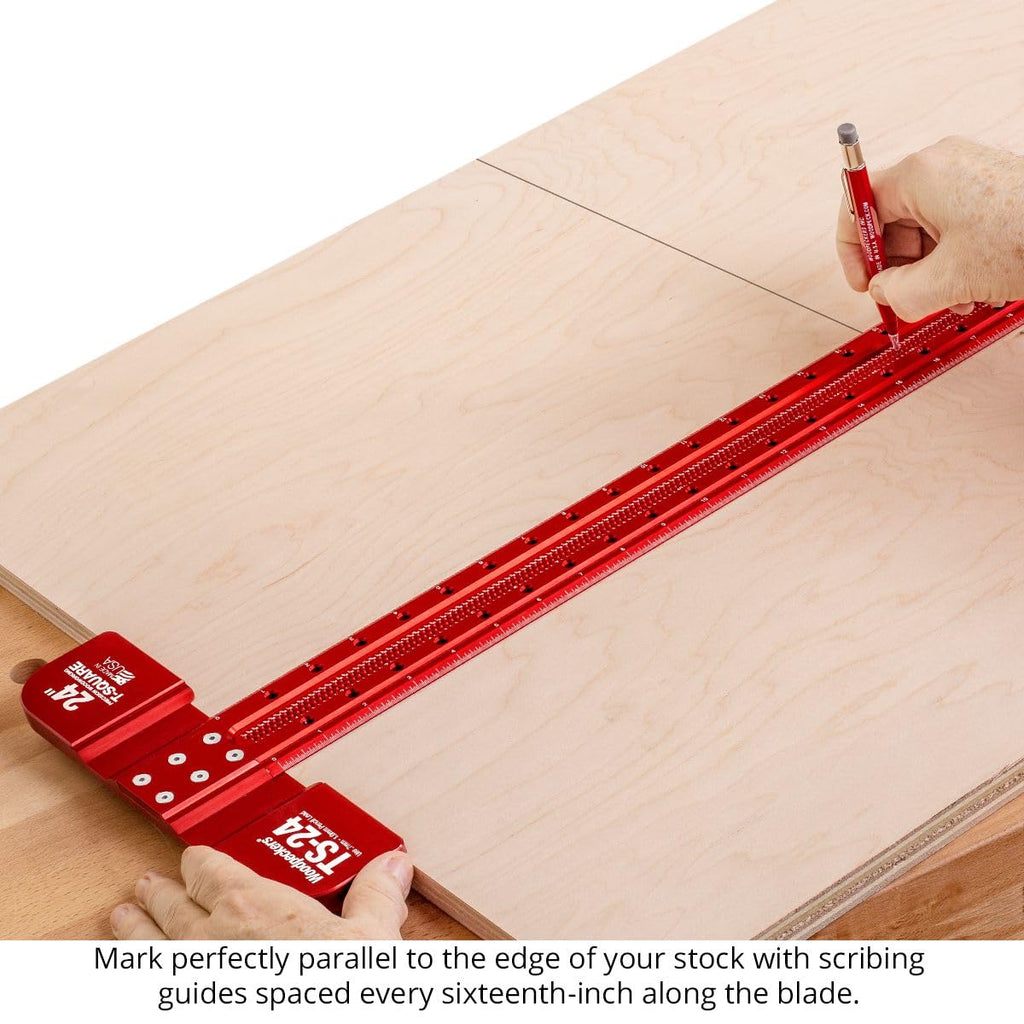 Woodpeckers T Square, 24 Inch, Precision Woodworking T-Square Ruler, Built-in Edge Support, Scribing & Shelf Pin Guides, Rack-It Mount, Made in USA