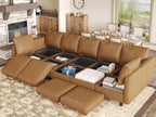 EASE MOOSE Faux Leather Sectional Sleeper Modular Sofa Modular Couch with Storage, Convertible Faux Leather Modular U Sectional Sleeper Sofa Couch Brown