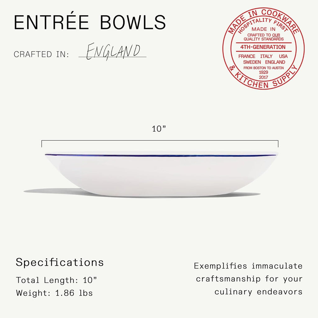 Made In Cookware | Set of 4 | Entrée Bowls | White With Navy Rim | Porcelain | Crafted in England