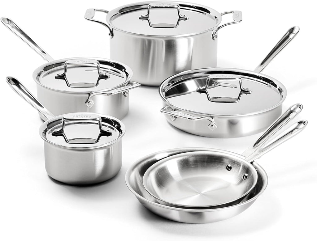 All-Clad D5® Stainless Steel Core 10 Piece Cookware Set- Made in USA- The Upgrade for Supremely Even Heat- Includes Frying Pans, Saucepan, Sautépan, Stockpot -Oven Safe & Induction Compatible