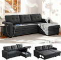 Dreamzie L Shaped Sectional Sleeper Sofa with Storage Chaise, 3 Seater Pull Out Couch for Living Room, Convertible Sofa Bed Couch with Charging Ports for Apartment, Office - Dark Grey | Linen