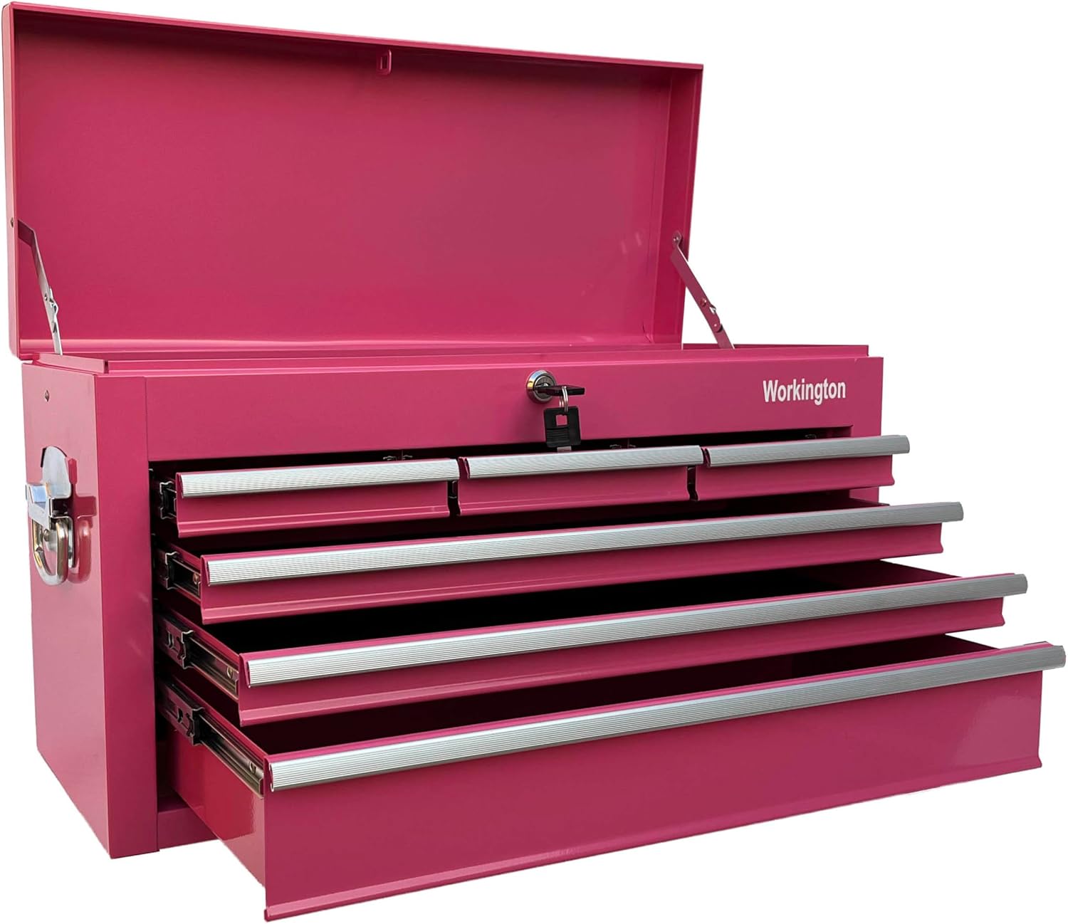 Workington Portable Metal Tool Chest with 6 Drawers, 24" 6-Drawer Tool Chest Cabinet with Ball Bearing Drawer Slides, Steel Tool Storage Box Organizer 4005 Pink