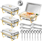 Chafing Dishes for Buffet, 8 Qt High Grade Chafing Dish Buffet Set, Full Size Pan, Rolled-Edge Design Food Warmers for Parties, Buffet, Wedding, Birthday, Camping 4 Pack Half Gold