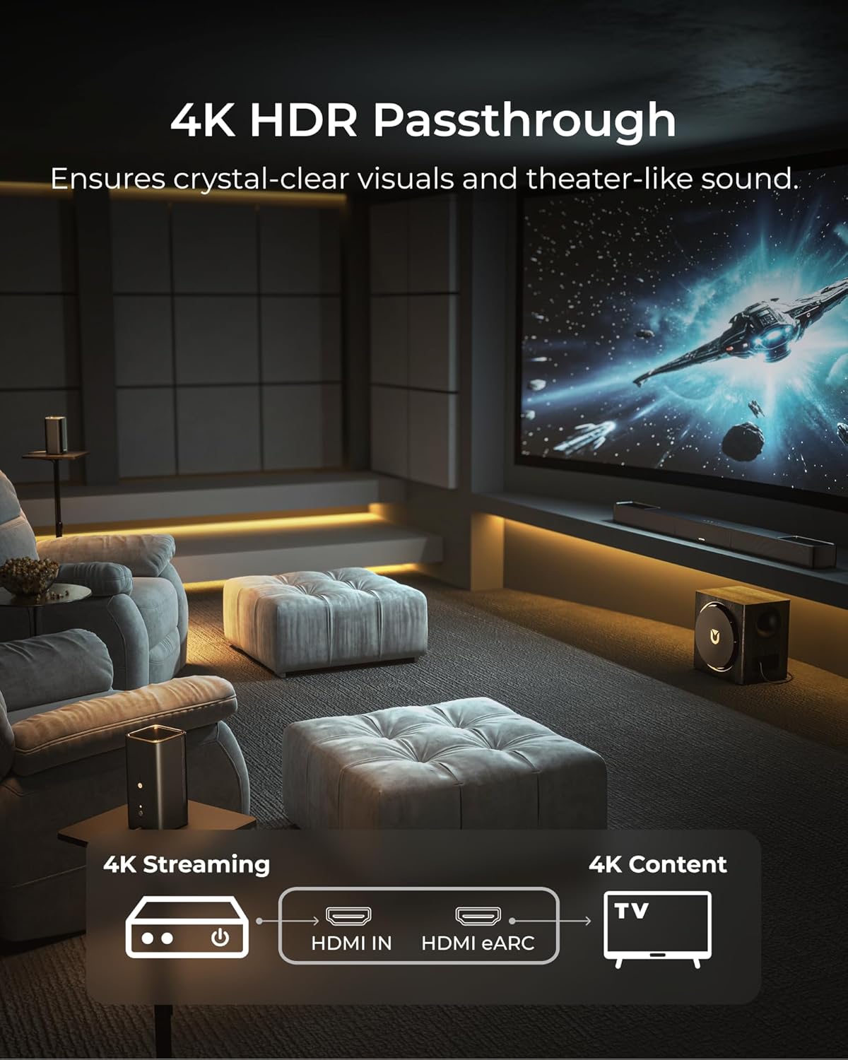 ULTIMEA Skywave X50 5.1.4ch Wireless Surround Sound System for TV  760W Professional Sound Bar w/Dolby Atmos  2 Wireless Surround Speakers & 8" Subwoofer  GaN Amplifier  4K HDR Pass-Through  HDMI eARC