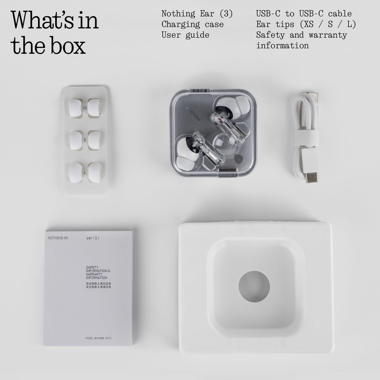 Nothing Ear (3) Wireless Earbuds Super Mic 45dB Hybrid Active Noise Cancelling Bluetooth Headphones Hi-Res 6 Mics  12mm Dynamic Bass Boost  Dual Connect ANC Sport Ear Buds for iPhone Android  Black