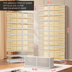 10 Tiers 20-40 Pairs Foldable Shoe Rack for Closet Plastic Stackable Shoe Boxes for Garage Collapsible Shoes Shelf with Doors Storage Organizer Cabinet Quick Assembly,Brown
