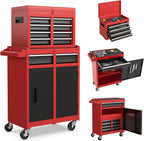 5 Drawers Tool Cart on Wheels with 1 Cabinet, Multifunctional Removable Rolling Tool Chest Storage Set, Tool Trolley Organizer Tool Box for Garage,Warehouse,Workshop,Repair Shop (Red)