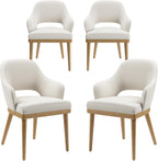 Wooden Dining Chairs Set of 4, Modern Fabric Upholstered Dining Room Chair, Kitchen Side Chairs, Farmhouse Dinner Chair with Open Back for Kitchen, Beige