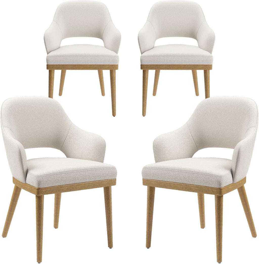 Wooden Dining Chairs Set of 4, Modern Fabric Upholstered Dining Room Chair, Kitchen Side Chairs, Farmhouse Dinner Chair with Open Back for Kitchen, Beige