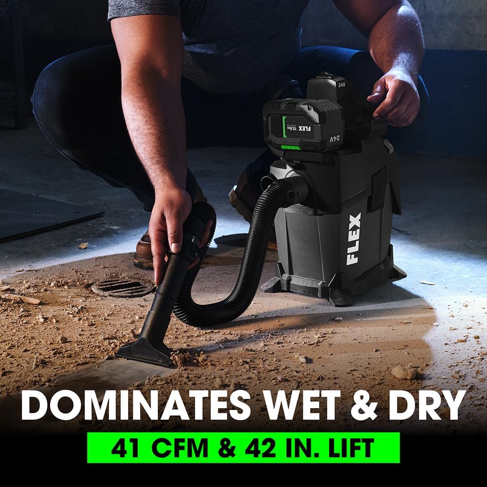 FLEX 24V Brushless 1.6 Gallon Wet/Dry Tool Only Vacuum Cleaner, Grey