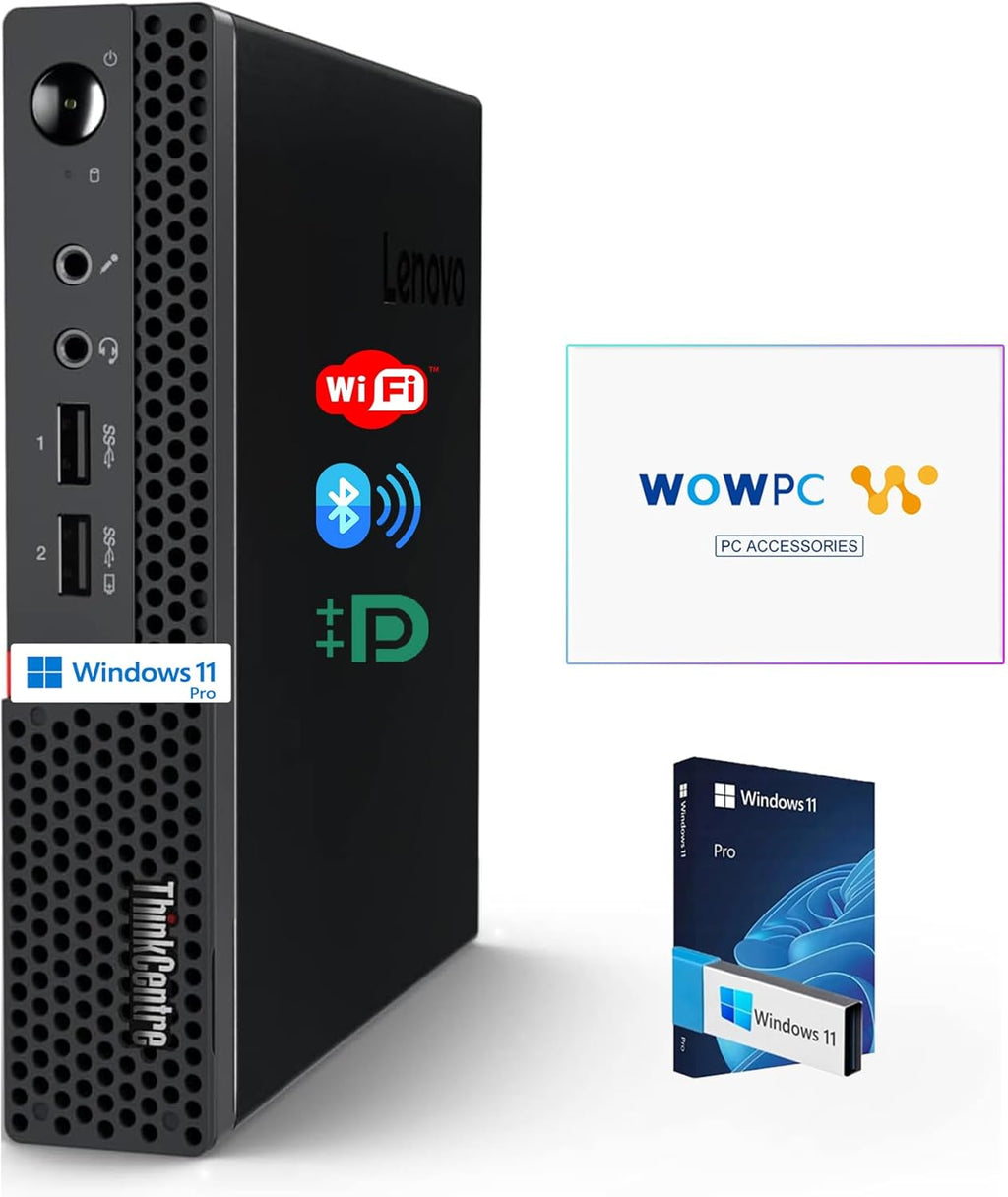 Lenovo ThinkCentre Micro Desktop  16GB DDR4 RAM  512GB SSD Drive  AMD Processor & Graphics  Dual-Display Support  Wi-Fi  Bluetooth  USB  RJ-45  Windows 11 Pro  Business-Grade  Home-Friendly