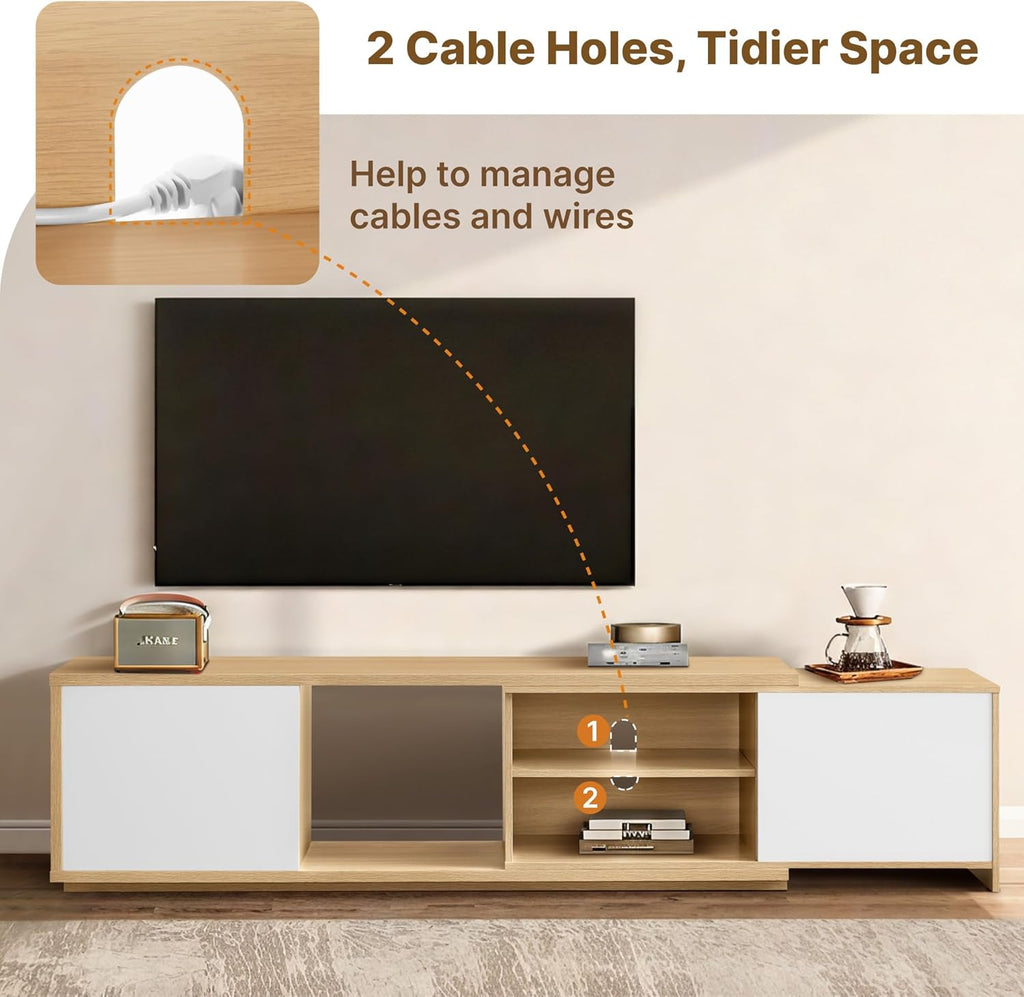Extendable TV Stand for TVs up to 90",Modern Entertainment Center with Adjustable Shelf,Television Stand with 2 Storage Cabinets,Wooden TV Media Console for Living Room Bedroom Natural Oak