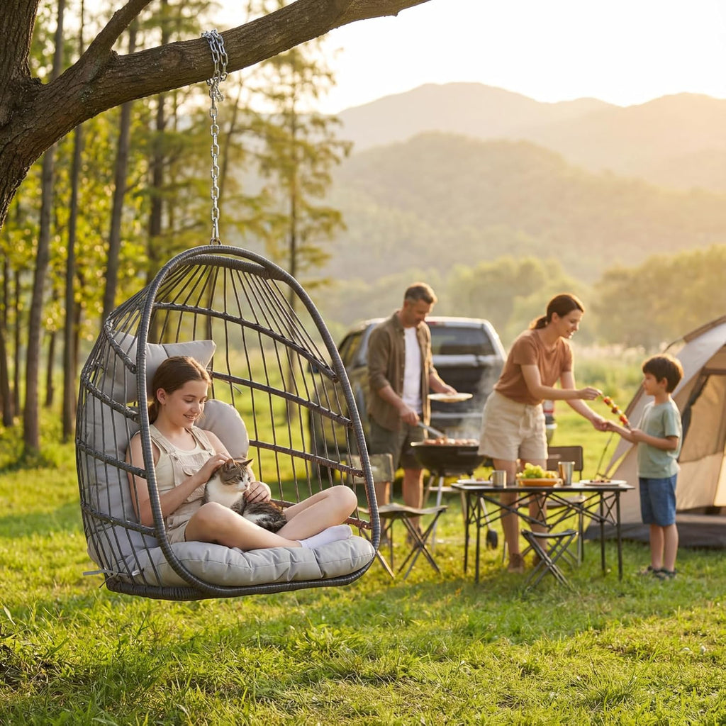 Nicesoul Hanging Egg Chair Outdoor Without Stand, Indoor Swing Egg Basket Ceiling Tree Chairs with Cushion, 350lbs Egg-Shaped Hammock Chair No Stand for Patio, Backyard, Balcony, Bedroom,Porch, Gray