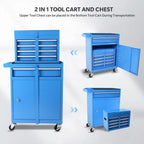 Dawmilon 5-Drawer Rolling Tool Chest, Detachable Top Tool Box, Lockable Metal Tool Cabinet with Wheels, Adjustable Shelf and Liner for Garage Workshop Storage, Blue