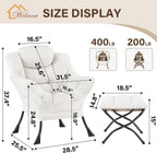 Welnow Lazy Chair with Ottoman, Modern Reading Accent Chair with Armrests and a Side Pocket, Leisure Upholstered Lazy Sofa Set with Footrest for Small Space, Beige