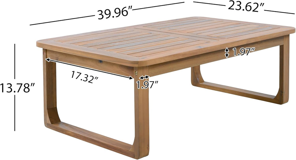 Christopher Knight Home Lebat Patio Acacia Wood Coffee Table, Solid Wood Outdoor Table for Patio Furniture Set, Slat Panel Rectangular Top, Light Teak