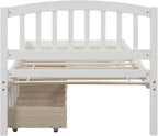 Solid Wood Platform Bed Twin Size with 2 Storage Drawers for Kids,Twin Size Low Platform Bed Frame with Curved Headboard,Footboard and Under Bed Space for Boys Girls Bedroom,Easy Assembly,White