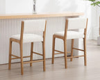 HNY 26.5'' Modern Counter Stools with Backs Counter Height Barstools Set of 2, White Sherpa Boucle Upholstered Bar Height Chairs with Wood Frame Wooden Island Stools for Kitchen Counter/Pub