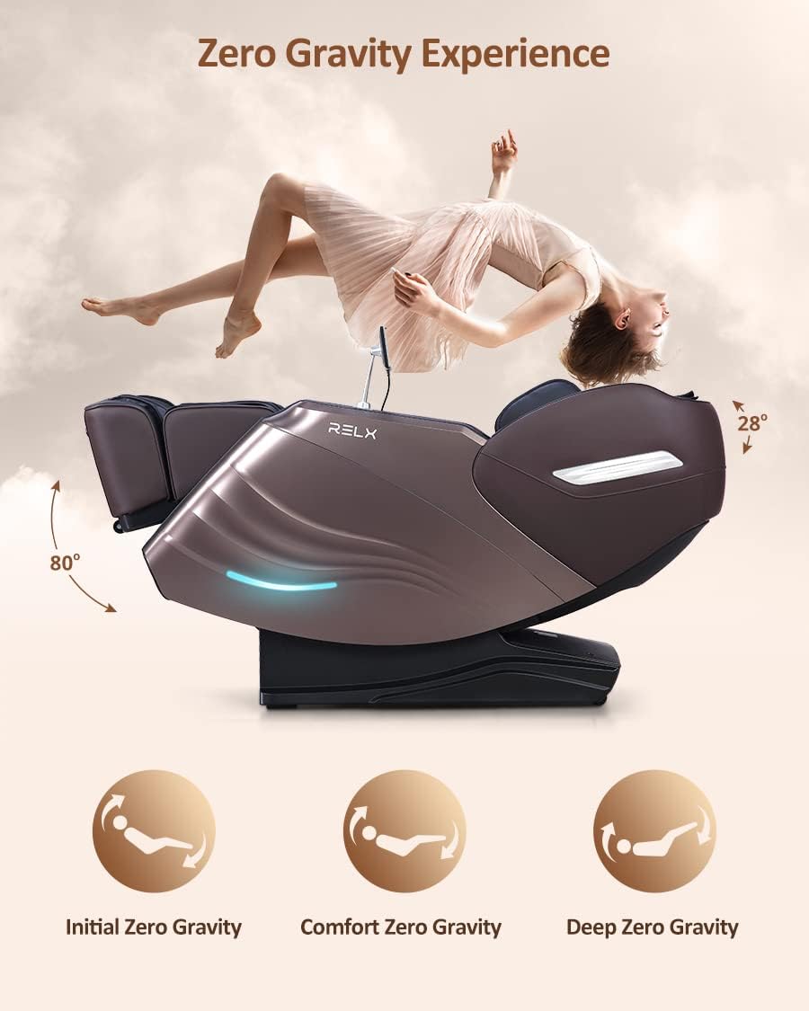 RELX Massage Chair Full Body, 15 Modes Zero Gravity SL-Track Shiatsu Massage Chair Built-in Heat System, Airbag Massage with Body Scan, Deep Yoga Stretch, Calfrest Extension and AI Control(Brown)