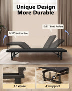 King Size Adjustable Bed Frame with Quiet Motor - Head & Foot Incline, Zero Gravity, Wireless Remote Control, Easy Installation (79" L x 74" W x 12.72" H)