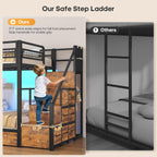 BTHFST Bunk Bed Twin Over Twin with Stairs, LED Lights Twin Bunk Bed with 2 Storage Drawers & 6 Fabric Drawers, Metal Twin Loft Beds with Guardrail & Stairs, Space Saving, Sturdy Frame