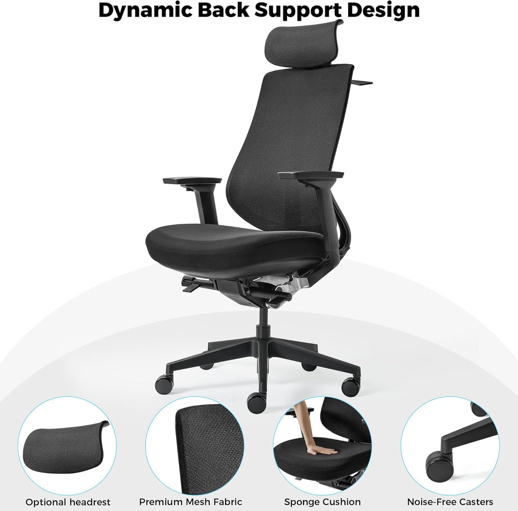 EUREKA ERGONOMIC Lira Office Chair, Ergonomic Desk Chair with 3D Armrests, Adjustable Seat Depth, Mesh Computer Chair with Lumbar Support for Home Office(Black)