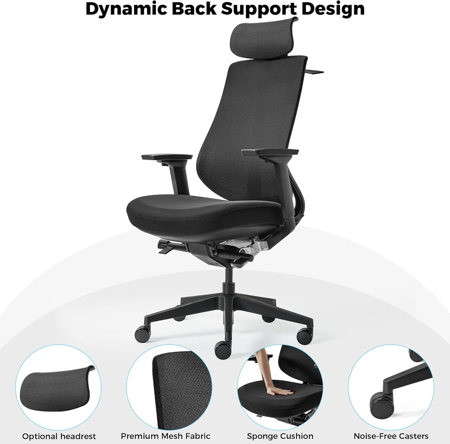 EUREKA ERGONOMIC Lira Office Chair, Ergonomic Desk Chair with 3D Armrests, Adjustable Seat Depth, Mesh Computer Chair with Lumbar Support for Home Office(Black)