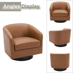 Lumibee Faux Leather Swivel Barrel Chairs Set of 2, Upholstered Comfy Round Swivel Accent Chair, 360° Rotation Single Sofa Club Armchair for Living Room, Reading Room, Bedroom, Brown