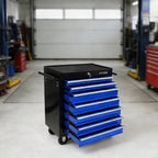 7-Drawer Tool Cart on Wheels, Drawers Rolling Tool Chest with Key Lock, Mobile Trolley Organizer Tools Box with Locking Wheels & Ball Bearing Drawers for Garage,Repair Shop (Black&Blue)
