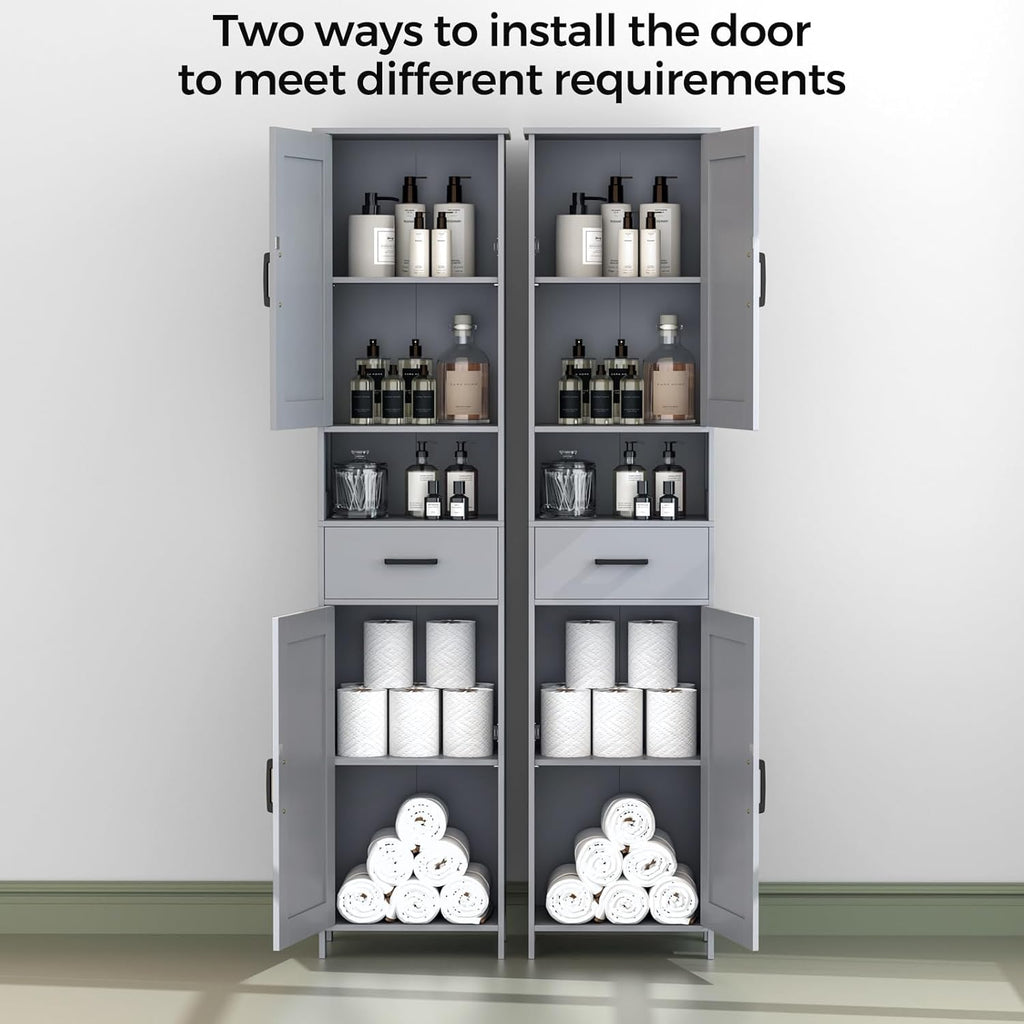 Homhedy 67" H Tall Bathroom Storage Cabinet with 2 Barn Doors and 1 Drawer, Narrow Storage Unit, Adjustable Shelves, Floor Cabinet for Bathroom, Living Room, Entryway, Kitchen, Gray, (15.7" W)