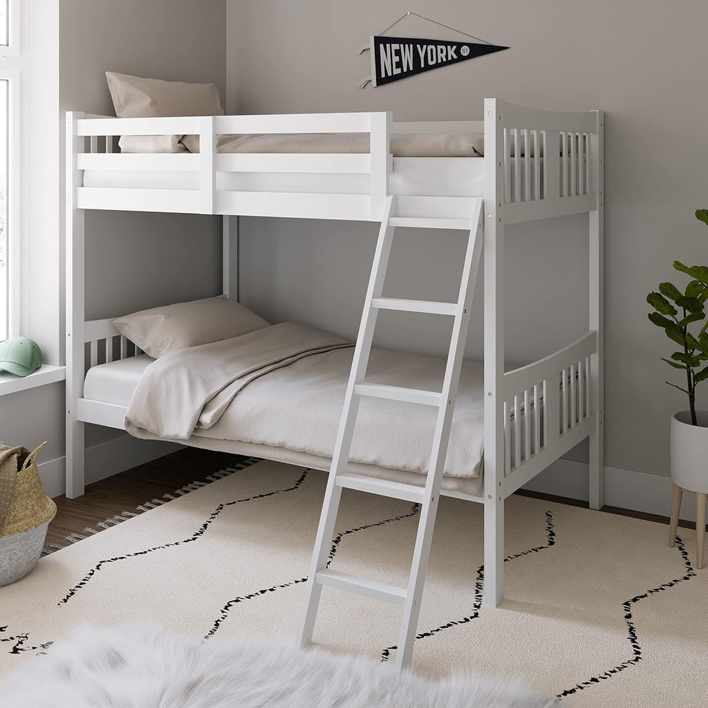 Storkcraft Caribou Bunk Bed Twin Over Twin Bunk Bed (White) - GREENGUARD Gold Certified, Twin Bunk Beds for Kids, Converts to 2 Individual Twin Beds, Bunk Beds for Kids