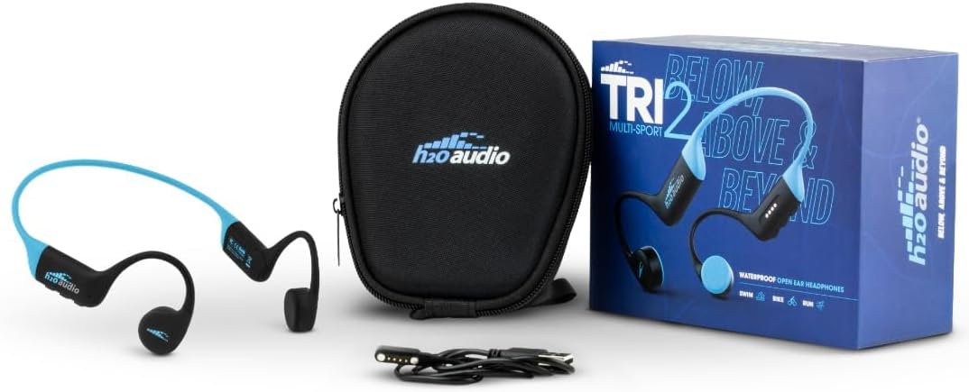H2O Audio TRI 2 Multisport Waterproof Bone Conduction Open Ear Headphones  Bluetooth 5.3 for Running and Cycling  MP3 Mode for Swimming  8GB Memory  8.5-Hour Battery  Black/Blue