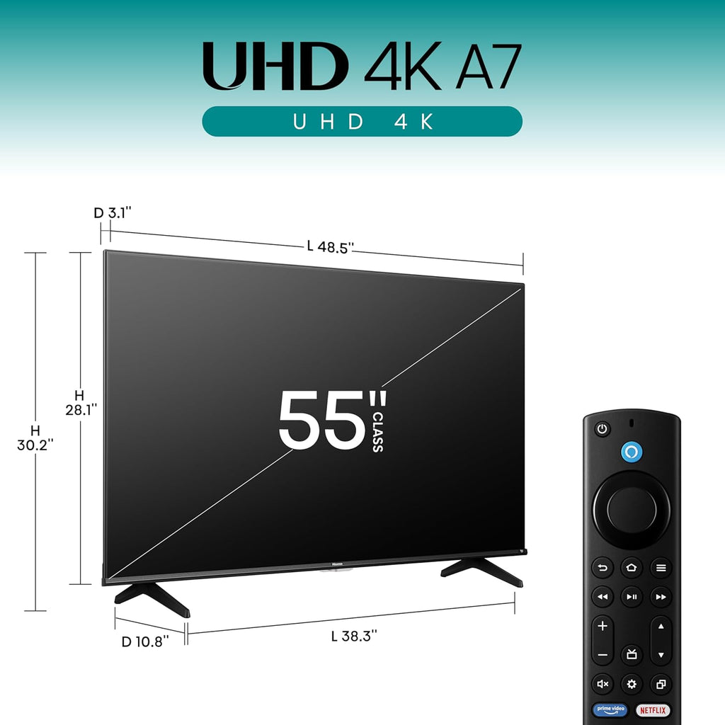 Hisense 55" Class A7 Series (55A7NF 2025 Model) 4K UHD Smart Fire TV  Voice Remote with Alexa  Wide Color Gamut  HDR10+  Dolby Vision  Dolby Atmos  Game Mode  ALLM  Stream Live TV Without Cable