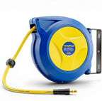Goodyear Retractable Air Hose Reel, 3/8" x 50 FT, 300 PSI Hybrid Polymer Hose, Spring-Driven Automatic Rewind, Leak-Proof Swivel, Wall & Ceiling Mountable