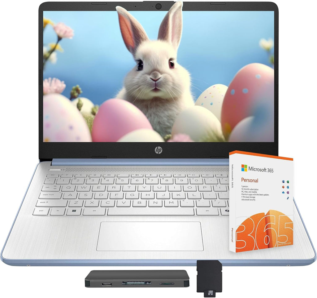 HP Stream 14" Laptop with AI Copilot  Flagship for Students & Business  13th Gen Intel 4-Core  4GB RAM  1.12TB Storage (128GB UFS + 1TB Docking Station)  Office 365 1-Year  Win 11 S  Sky Blue